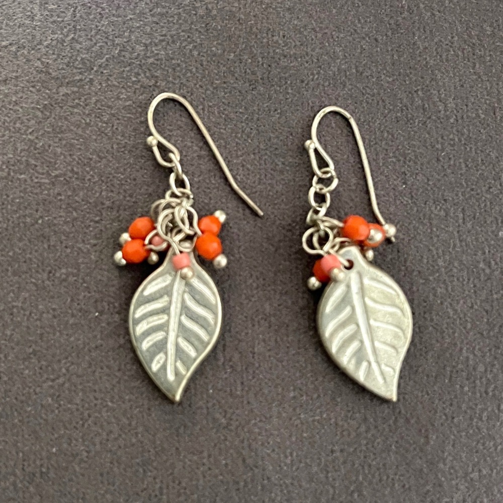 Unbranded Leaf Dangle Earrings Women OS Silver Orange Boho Cottagecore Beaded